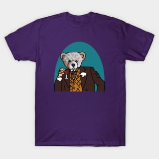 Bear In Suit Drinking Wine Portrait T-Shirt